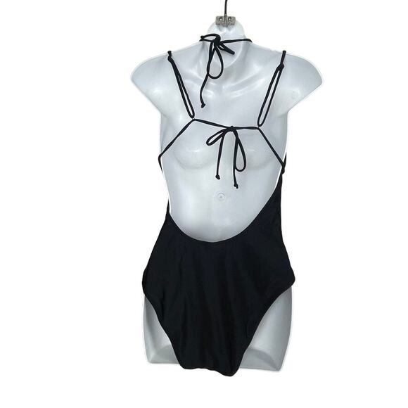 J. Crew One Piece Swimsuit Style BH518 Strappy Black Size 12 Tie Open Back - Picture 7 of 8